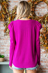 First Love Elegant Texture Puff Sleeve Round Neck Blouse for Women